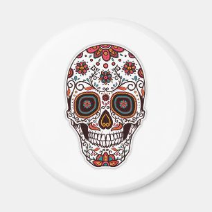 Simple Dia de Muertos Floral Skull   Magnet
