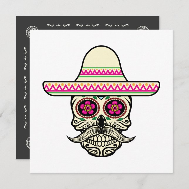 Simple Dia de Muertos Skull with Hat Invitation (Front/Back)