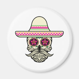 Simple Dia de Muertos Skull with Hat   Magnet