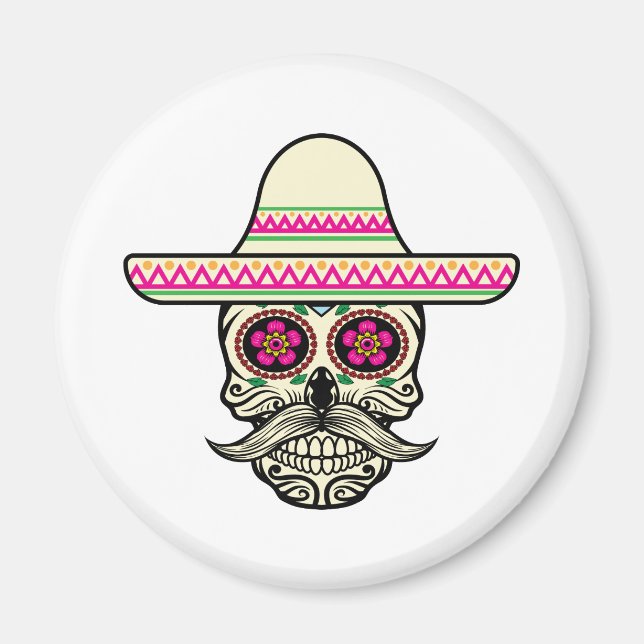 Simple Dia de Muertos Skull with Hat | Magnet (Front)