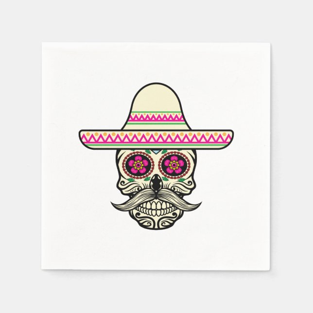 Simple Dia de Muertos Skull with Hat | Napkin (Front)