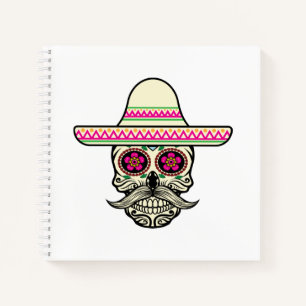 Simple Dia de Muertos Skull with Hat Notebook