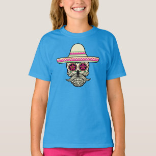 Simple Dia de Muertos Skull with Hat Ringer Shirt