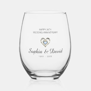 Simple Diamond Heart Wedding Anniversary Stemless Wine Glass