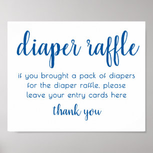 Simple Diaper Raffle Bright Blue Baby Shower Poster