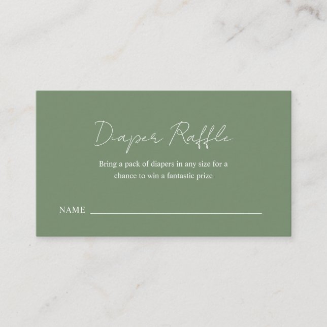 Simple Diaper Raffle Sage Green Baby Shower Enclosure Card (Front)