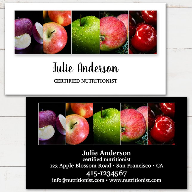 Simple Dietician Nutritionist Healthy Food Business Card (Business card for a nutritional therapist or professional dietitian featuring images of fresh apples)