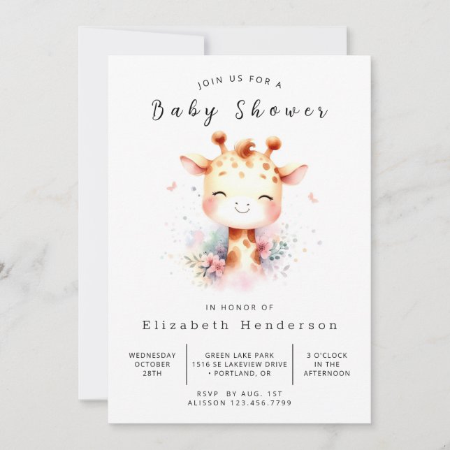 Simple Digital Giraffe Baby Shower Invitation (Front)