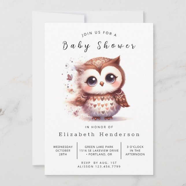 Simple Digital Owl Baby Shower Invitation (Front)