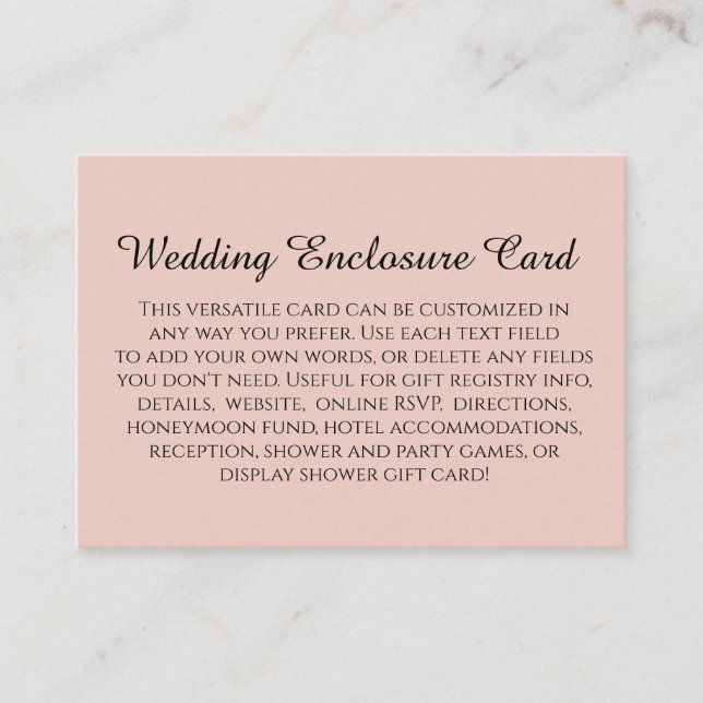Simple DIY Custom Wedding Blush Pink Enclosure Card (Front)