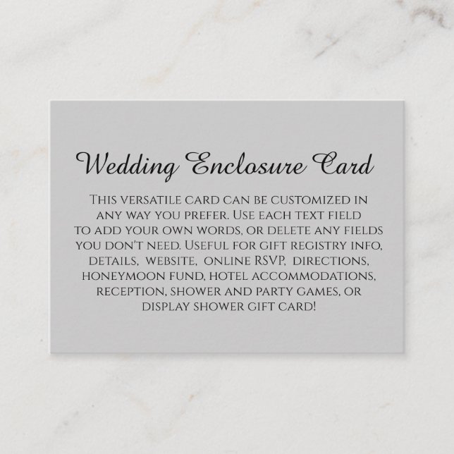 Simple DIY Custom Wedding Light Grey Enclosure Card (Front)