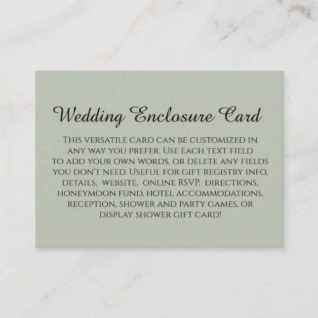 Simple DIY Custom Wedding Light Sage Green Enclosure Card (Front)