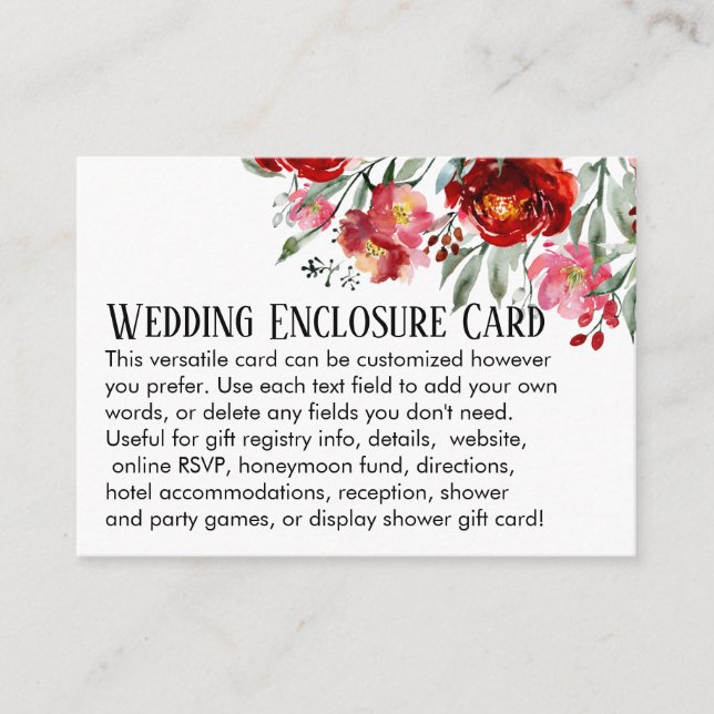 Simple DIY Custom Wedding Red & Pink Flowers Enclosure Card (Front)