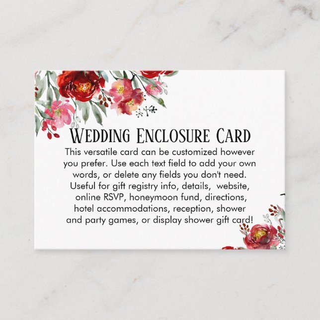Simple DIY Custom Wedding Red & Pink Flowers Enclosure Card (Front)