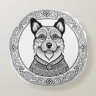 Simple Dog Line Art Minimalist Pet Lover Décor Round Cushion