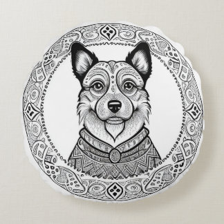Simple Dog Line Art Minimalist Pet Lover Décor Round Cushion