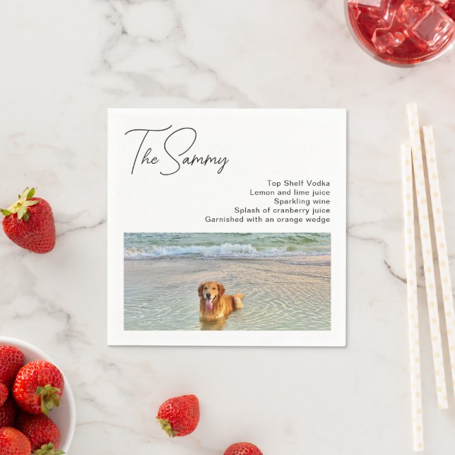 Simple Dog Photo Drink Recipe Modern Wedding Napkin (Insitu)