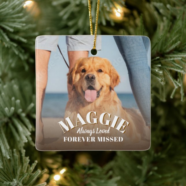 Simple Dog Photo Pet Memorial Ceramic Ornament (Tree)