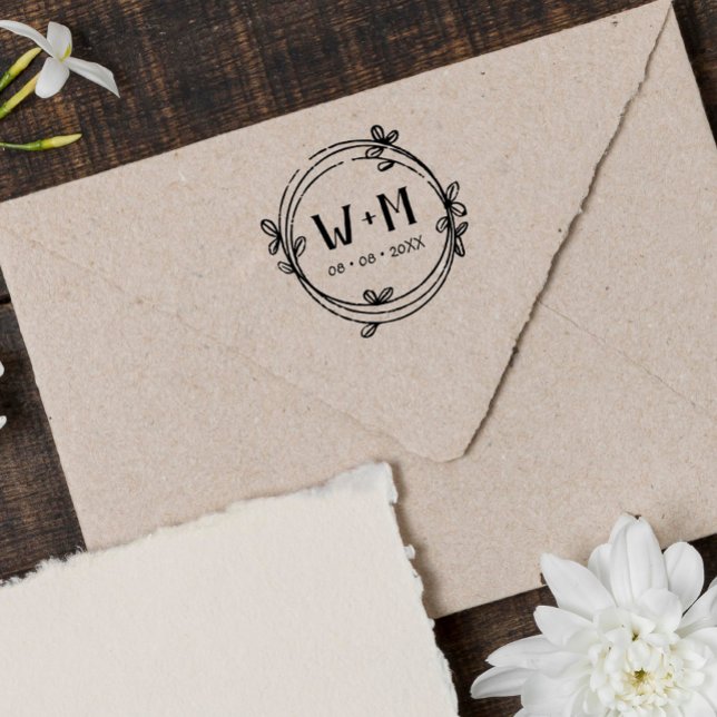 Simple Doodled Wreath Wedding Monogram Self-inking Stamp (Creator Uploaded)