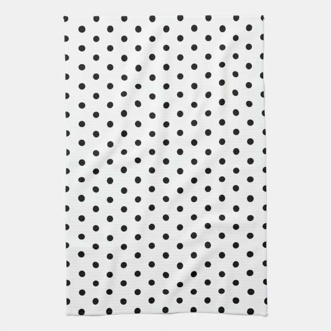 Simple Dots Black and White Polka Dot Design Tea Towel (Vertical)