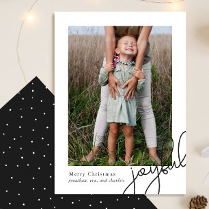 Simple Dots Black Joyful Script Elegant Photo Holiday Card