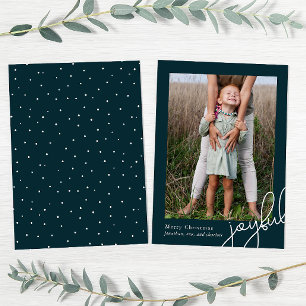 Simple Dots Teal Joyful Script Elegant Photo Holiday Card