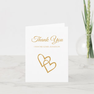 Simple Double Heart Gold Wedding Thank You Card