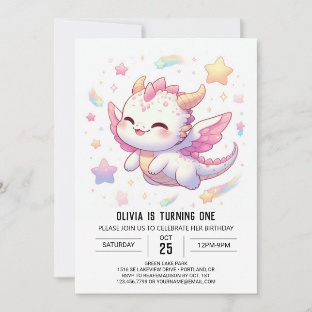 Simple Dragon 1st Birthday Invitation (Front)