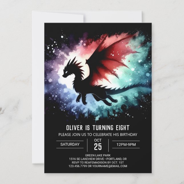  Simple Dragon Birthday Customisable Invitation (Front)