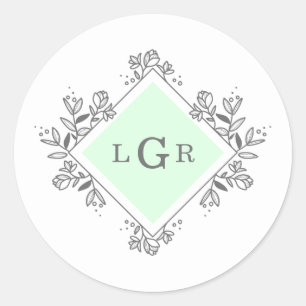 Simple Drawn Floral Green Classic Round Sticker