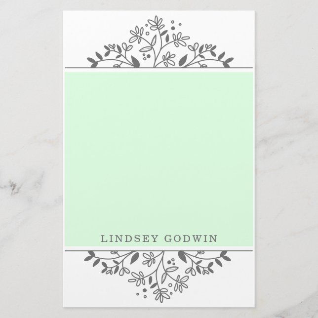 Simple Drawn Floral Green Stationery (Front)