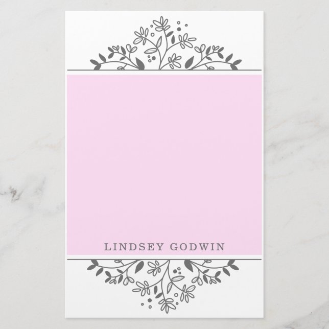 Simple Drawn Floral Pink Stationery (Front)