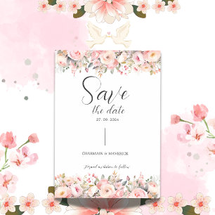 Simple Dreamy Script Floral Frame Save the Date Invitation