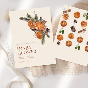 Simple Dried Orange Slices & Cinnamon Baby Shower Invitation