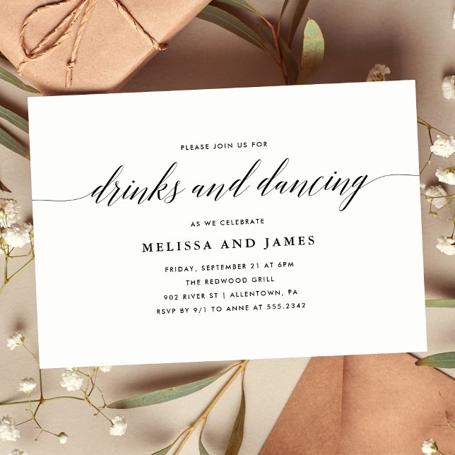 Simple Drinks and Dancing Wedding Invitation (Creator Uploaded)