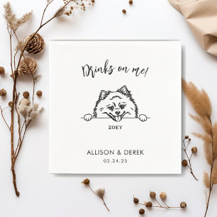 Simple Drinks on Me Cute Pomeranian Dog Wedding Napkin