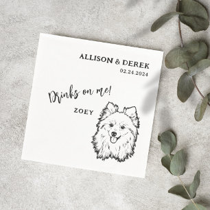 Simple Drinks on Me Cute Pomeranian Dog Wedding Napkin