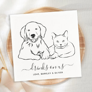 Simple Drinks On Us Minimal Dog Cat Pet Wedding Napkin