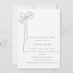 Simple Dusky Blue Coquette Bow Bridal Shower Invitation