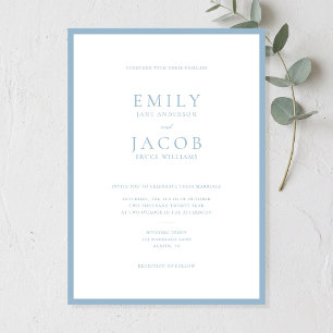 Simple Dusty Blue and White Wedding Invitation
