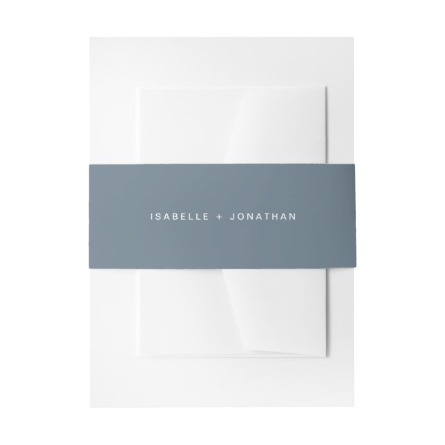 Simple Dusty Blue and White Wedding Invitation Belly Band (Front Example)