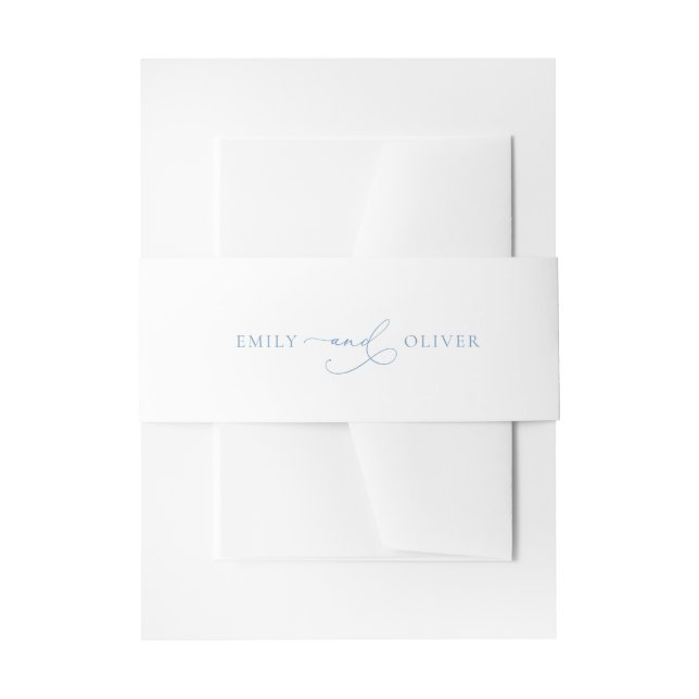 Simple Dusty Blue and White Wedding Invitation Belly Band (Front Example)