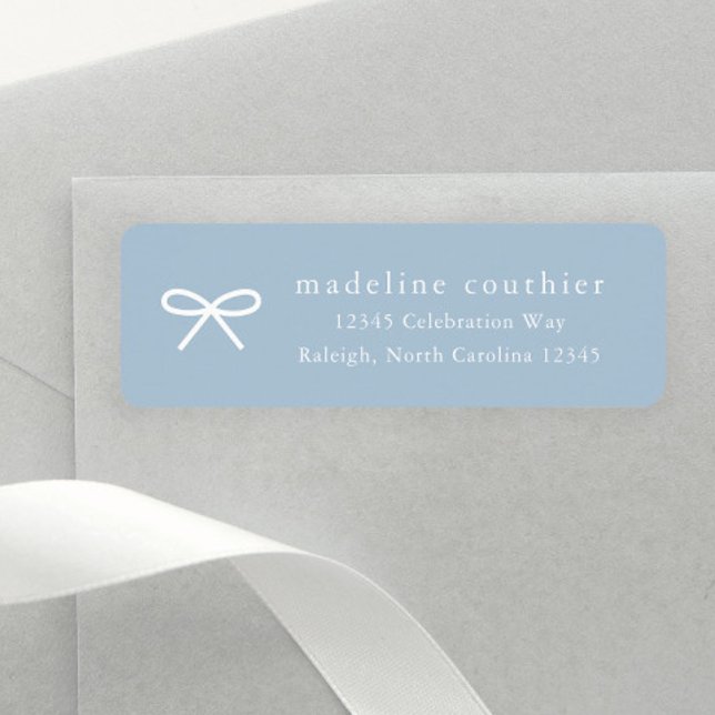 Simple Dusty Blue Baby Shower Return Address (Simple bow dusty blue return address labels.)
