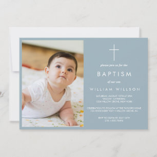 Simple Dusty Blue Baptism photo Invitation