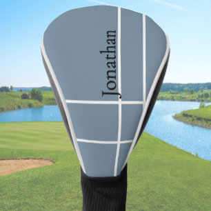 Simple dusty blue black minimalist custom name golf head cover