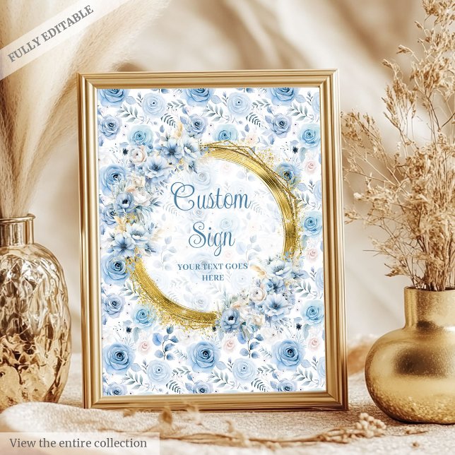 Simple dusty blue boho watercolor flowers custom  poster (Simple dusty blue boho watercolor flowers custom Poster)