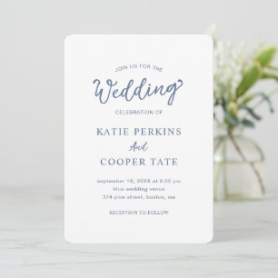 Simple Dusty Blue Bold Fonts Modern Wedding Invitation