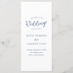 Simple Dusty Blue Bold Fonts Modern Wedding Programme
