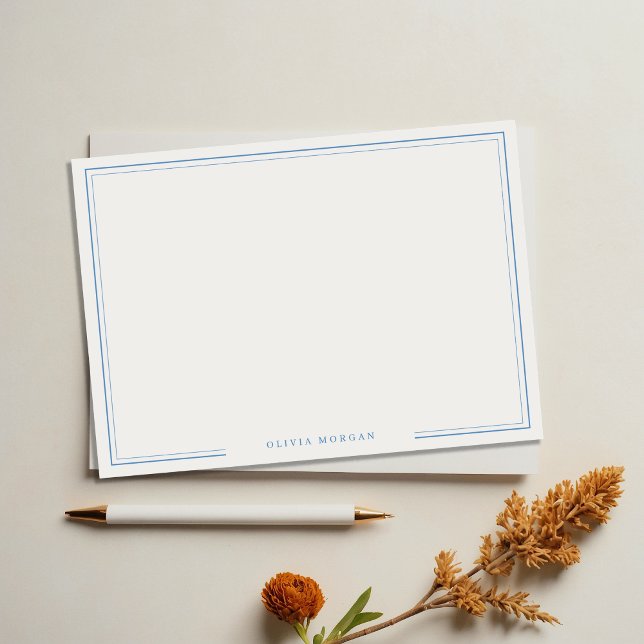 Simple Dusty Blue Border Name Stationery Card (Creator Uploaded)