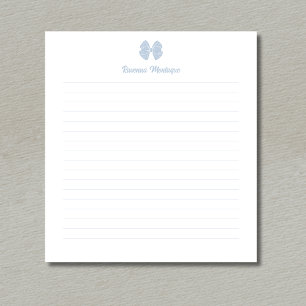 Simple Dusty Blue Bow Script Custom Name Lined Notepad